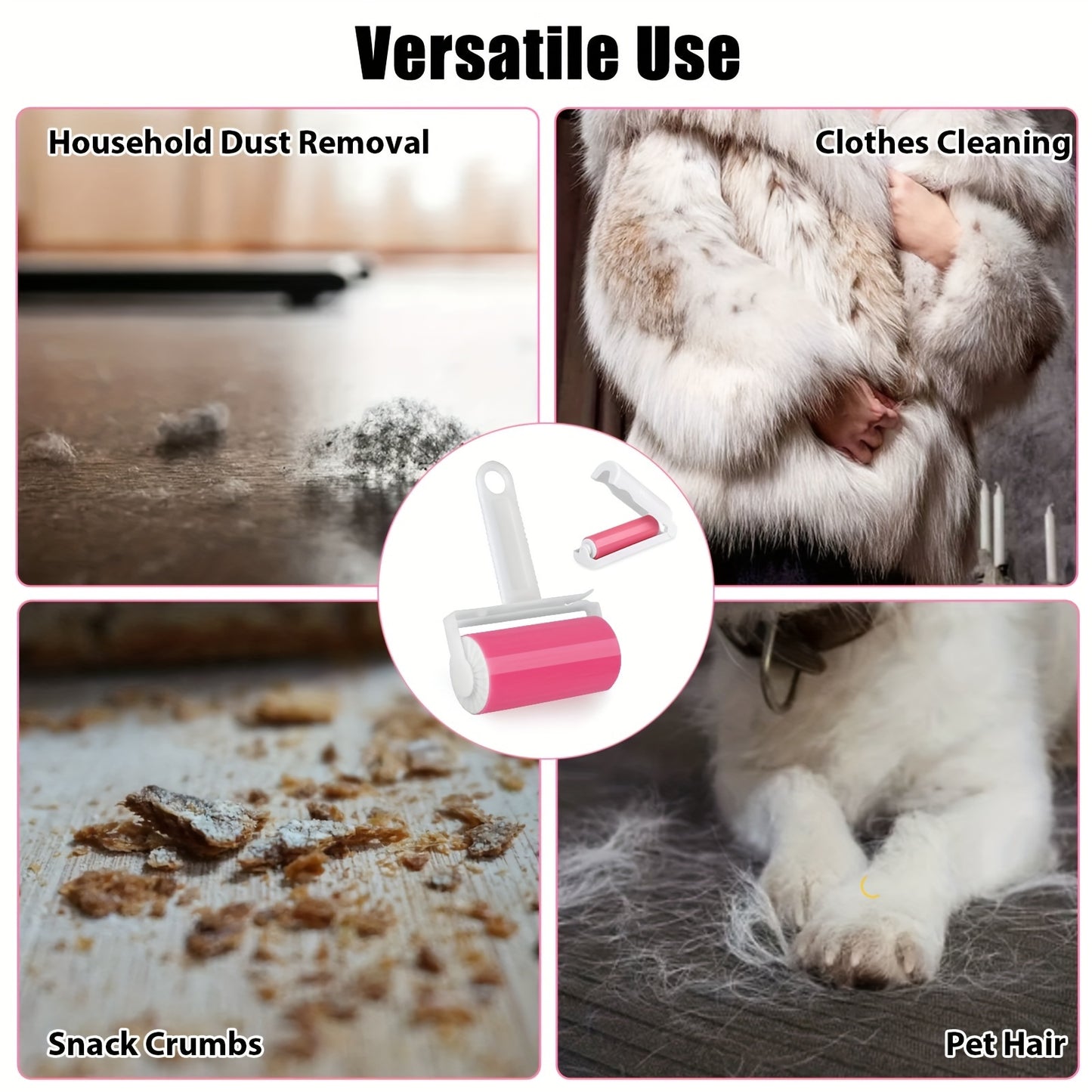 2pcs Reusable Lint Roller Brush Set - Effective Pet Hair Fuzz Remover for Clothing & Pets with Roller Replacements, Manual Operation, and Durable Plastic Handle