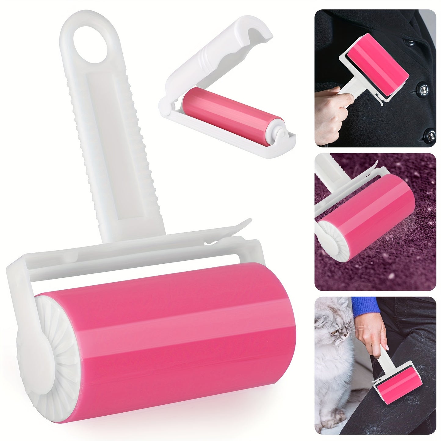 2pcs Reusable Lint Roller Brush Set - Effective Pet Hair Fuzz Remover for Clothing & Pets with Roller Replacements, Manual Operation, and Durable Plastic Handle