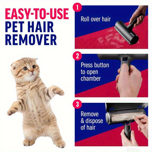 Pet Hair Remover and Reusable Lint Roller- Black Cat and Dog Hair Remover for Furniture, Sofa, Carpet, Clothes and Bedding- Portable Multi-Surface Hair Removal Tool